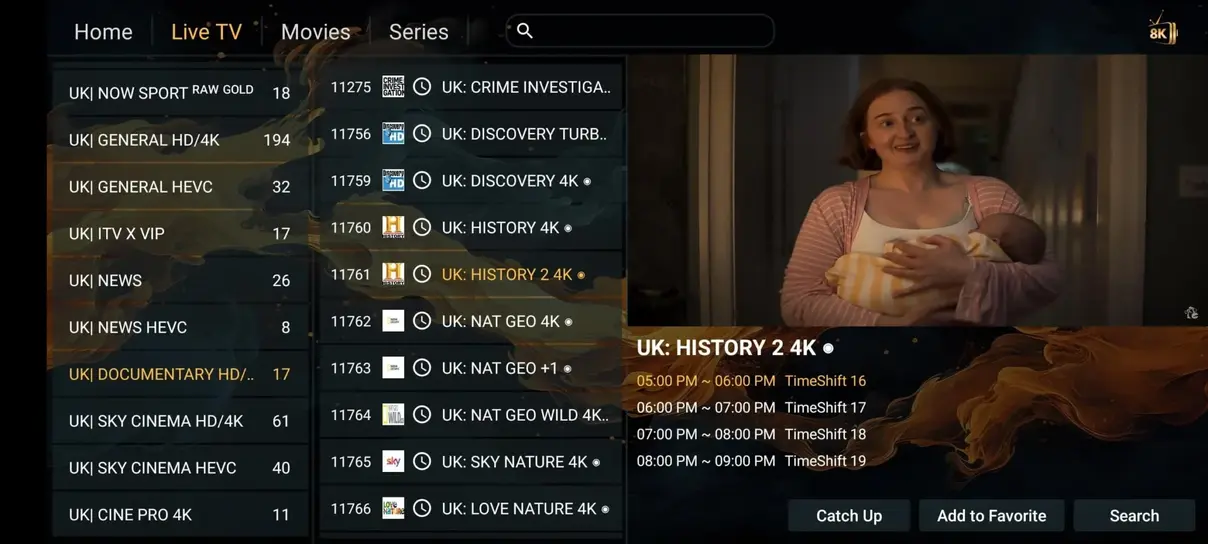 Captura de categorías de canales IPTV