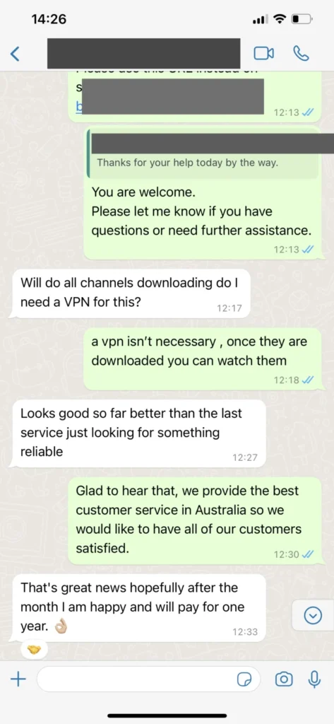 Captura de conversación de soporte IPTV